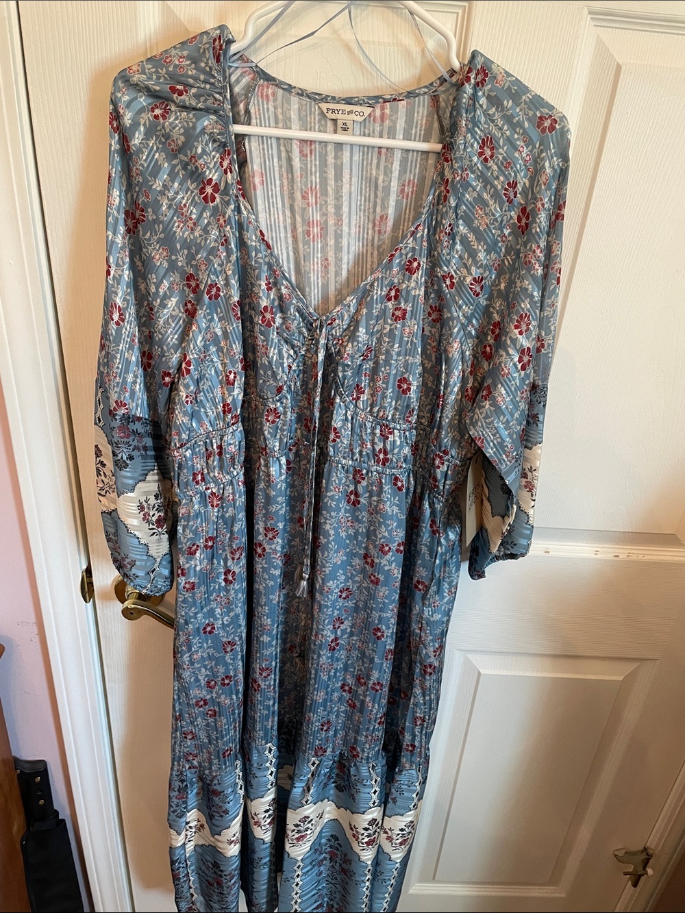 FRYE AND CO. Light Blue Floral Maxi Dress with Tie Front